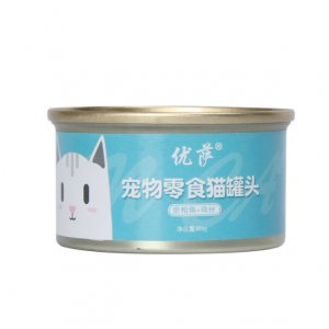 優(yōu)薩寵物零食貓罐頭金槍魚+雞絲80gOEM/ODM代加工