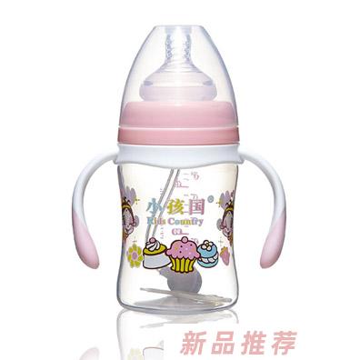 小孩國寬口直身自動PP奶瓶粉色180ML
