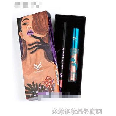 花面貍-美妝彩妝套裝-金屬色不沾杯唇彩唇釉+唇線筆