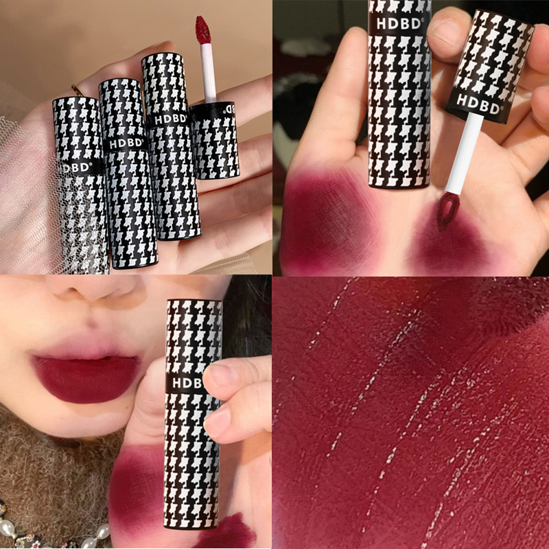 HDBD千鳥格限定唇釉啞光霧面防水不掉色平價口紅顯白學(xué)生素顏OEM代加工