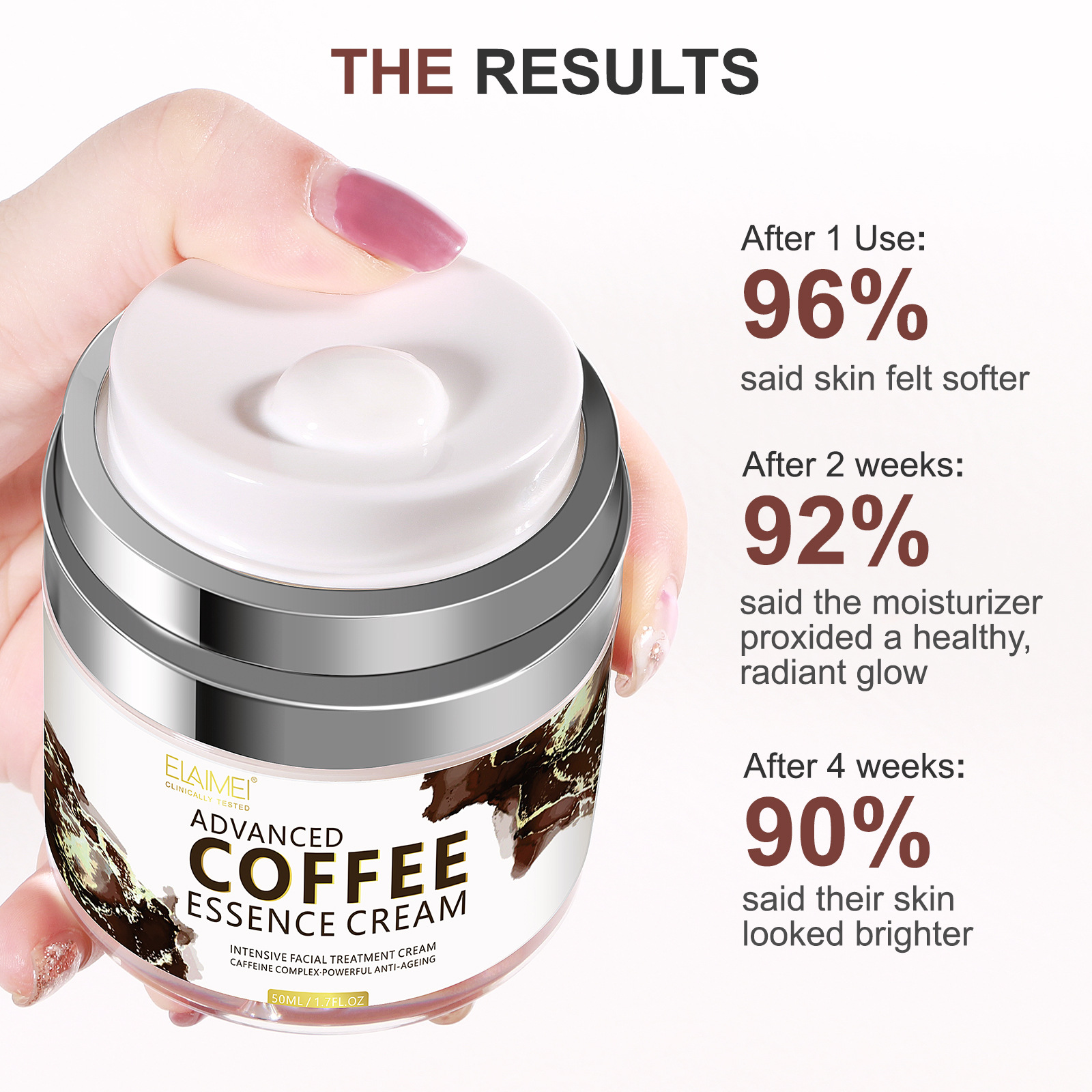 跨境現(xiàn)貨ELAIMEI 按壓式咖啡面霜保濕補水滋潤面部護理按摩霜50gOEM代加工