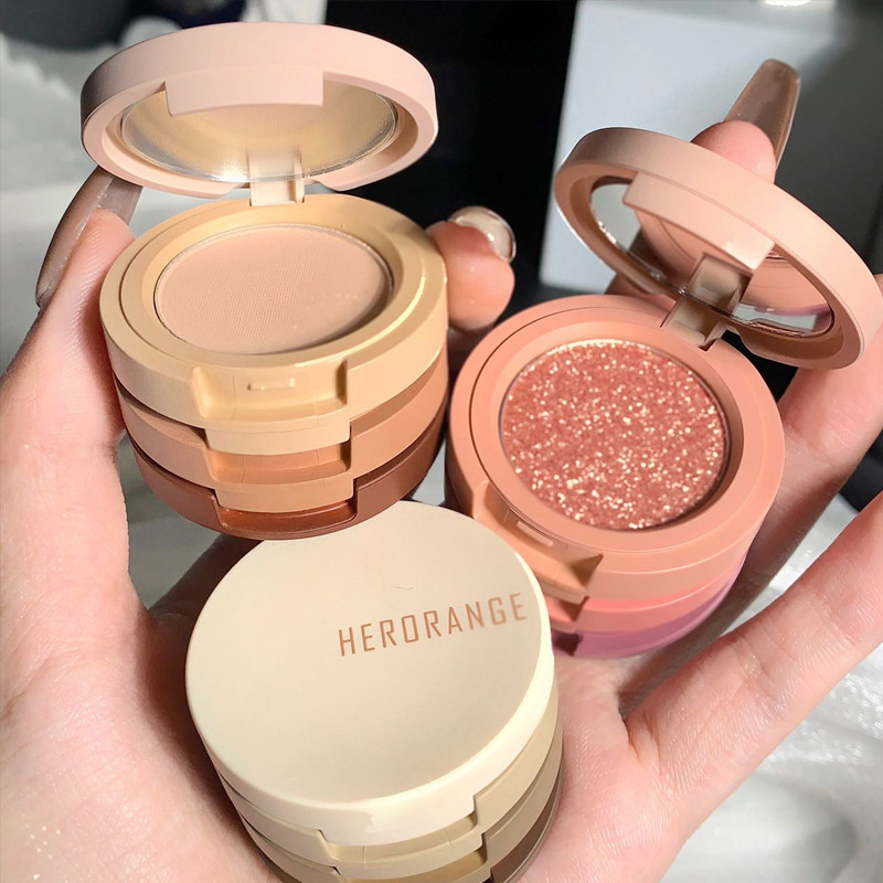 HERORANGE~輕風(fēng)浮盈三色眼影盤三層夾心便當(dāng)盒珠光啞光細(xì)閃大亮片OEM代加工