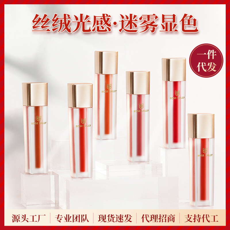 Rose Sally春夏色唇釉學(xué)生平價水霧唇露一件代發(fā)方管絲絨柔霧唇彩OEM代加工