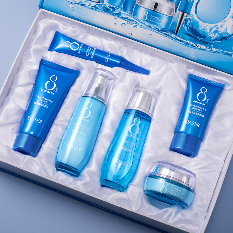 伊夏秋冬八杯水保濕滋潤補水提靚膚色面部護(hù)膚六件套OEM代加工