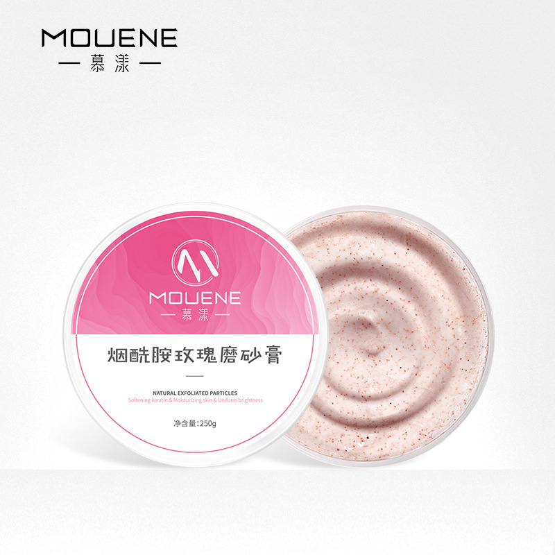 慕漾煙酰胺玫瑰磨砂膏250g角質(zhì)死皮溫和亮膚滋潤保濕一件代發(fā)OEM代加工
