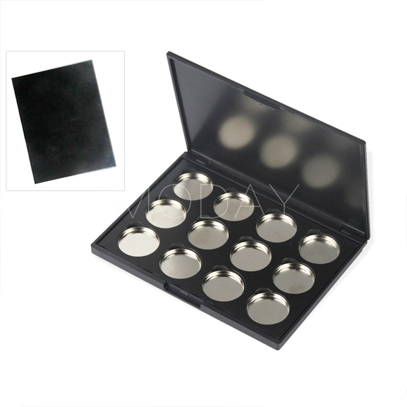 12色孔帶磁鐵彩妝盤 DIY眼影盤黑色塑膠殼 26MM鐵皿鋁盤 廠家現(xiàn)貨OEM代加工