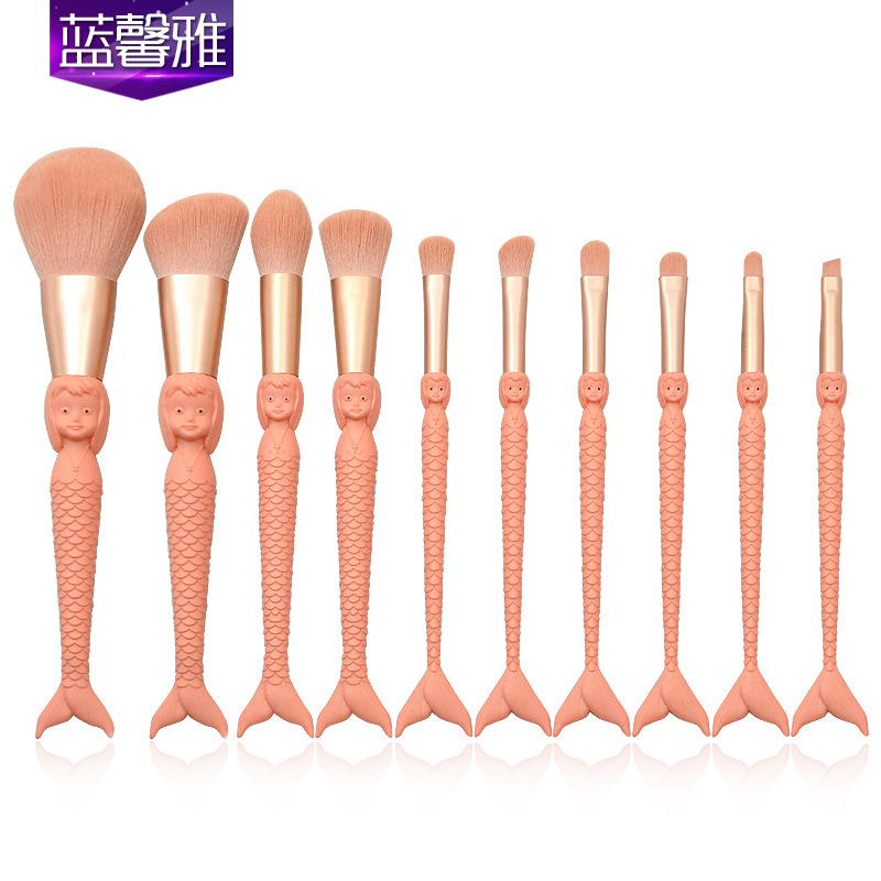 10支小美人魚(yú)尾柄化妝刷套裝 OEM代加工